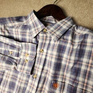 Ariat Pro Series Mens Plaid Long Sleeve Button Down Shirt XL Tall Blue Orange